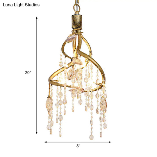 Vintage Branch Ceiling Light With Crystal Accent - Metal Chandelier For Dining Room (4 Lights)