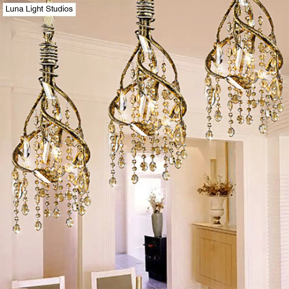 Vintage Branch Ceiling Light With Crystal Accent - Metal Chandelier For Dining Room (4 Lights)