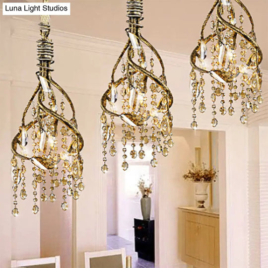 Vintage Branch Ceiling Light With Crystal Accent - Metal Chandelier For Dining Room (4 Lights)
