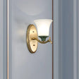 Vintage Brass Bell Sconce With Frosted Glass And Elliptical Backplate For Foyer Lighting 1 /