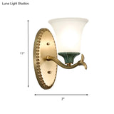 Vintage Brass Bell Sconce With Frosted Glass And Elliptical Backplate For Foyer Lighting