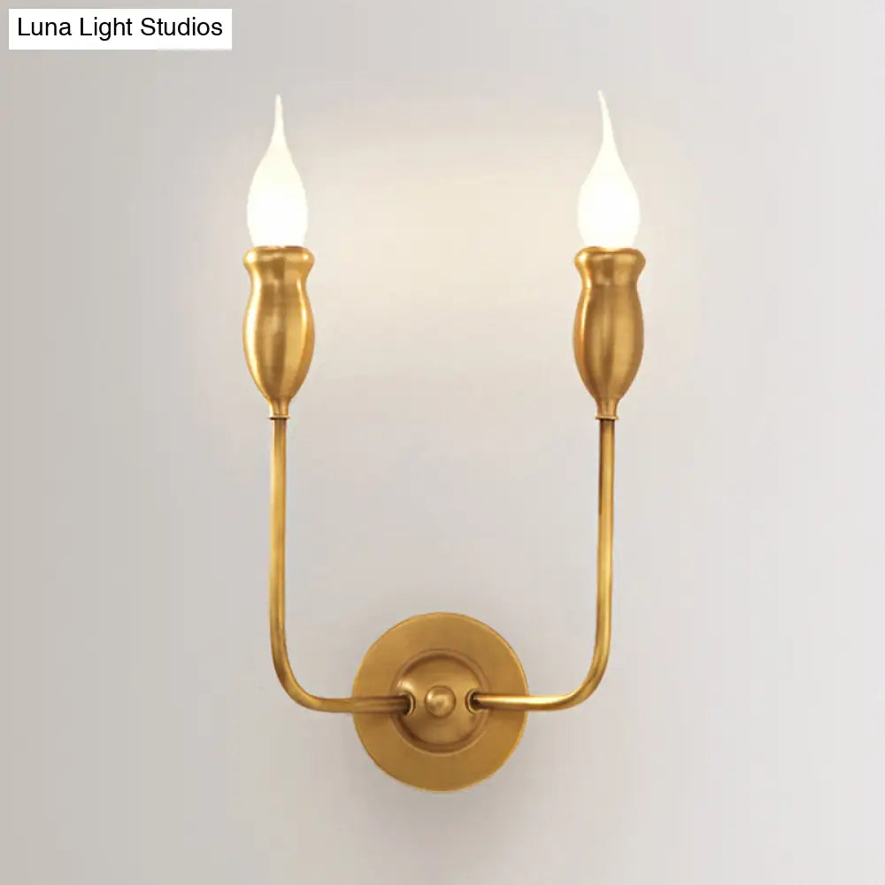 Vintage Brass Candle Wall Sconce Lighting - 1/2-Head Metal Lamp For Dining Room