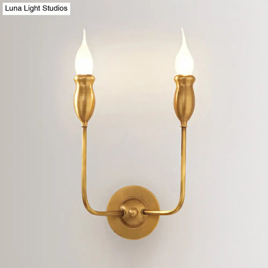 Vintage Brass Candle Wall Sconce Lighting - 1/2-Head Metal Lamp For Dining Room
