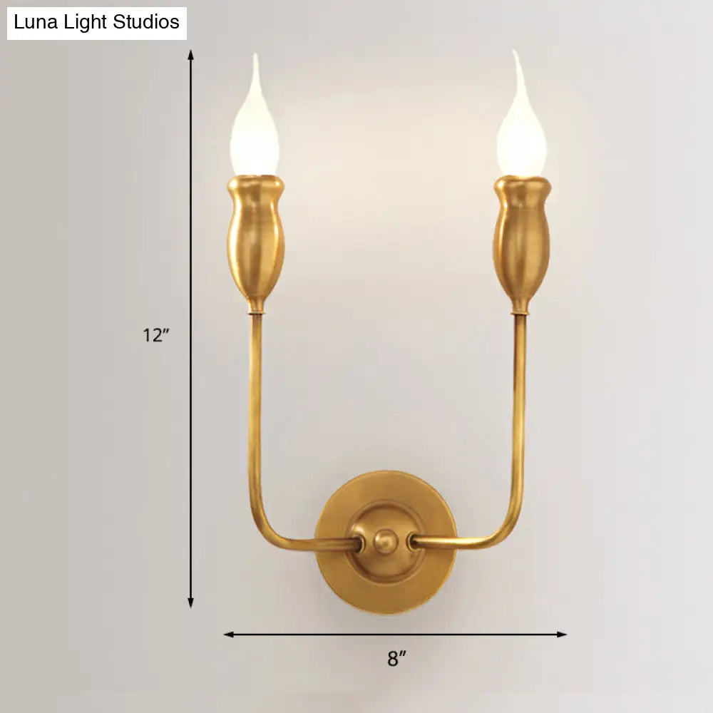 Vintage Brass Candle Wall Sconce Lighting - 1/2-Head Metal Lamp For Dining Room