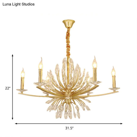 Vintage Brass Chandelier - Metal 3/6/8-Head Hanging Light Fixture With Crystal Decoration