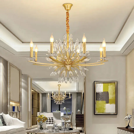 Vintage Brass Chandelier - Metal 3/6/8-Head Hanging Light Fixture With Crystal Decoration 8 /