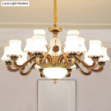 Vintage Brass Chandelier: White Glass Flared Design For Dining Room Lighting