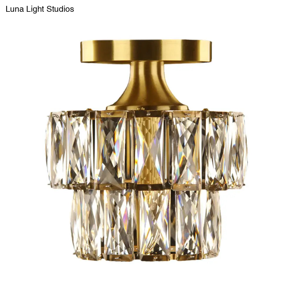 Vintage Brass/Clear Ceiling Mount Light With Crystal Accent - Perfect For Hallway