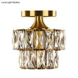 Vintage Brass/Clear Ceiling Mount Light With Crystal Accent - Perfect For Hallway