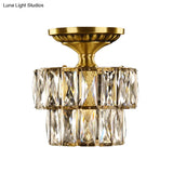 Vintage Brass/Clear Ceiling Mount Light With Crystal Accent - Perfect For Hallway