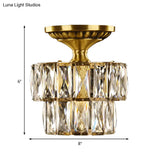 Vintage Brass/Clear Ceiling Mount Light With Crystal Accent - Perfect For Hallway