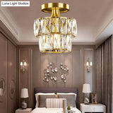Vintage Brass/Clear Ceiling Mount Light With Crystal Accent - Perfect For Hallway
