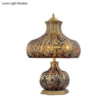 Vintage Brass Desk Lamp With Metal Crown Shade And Onion Shape Base