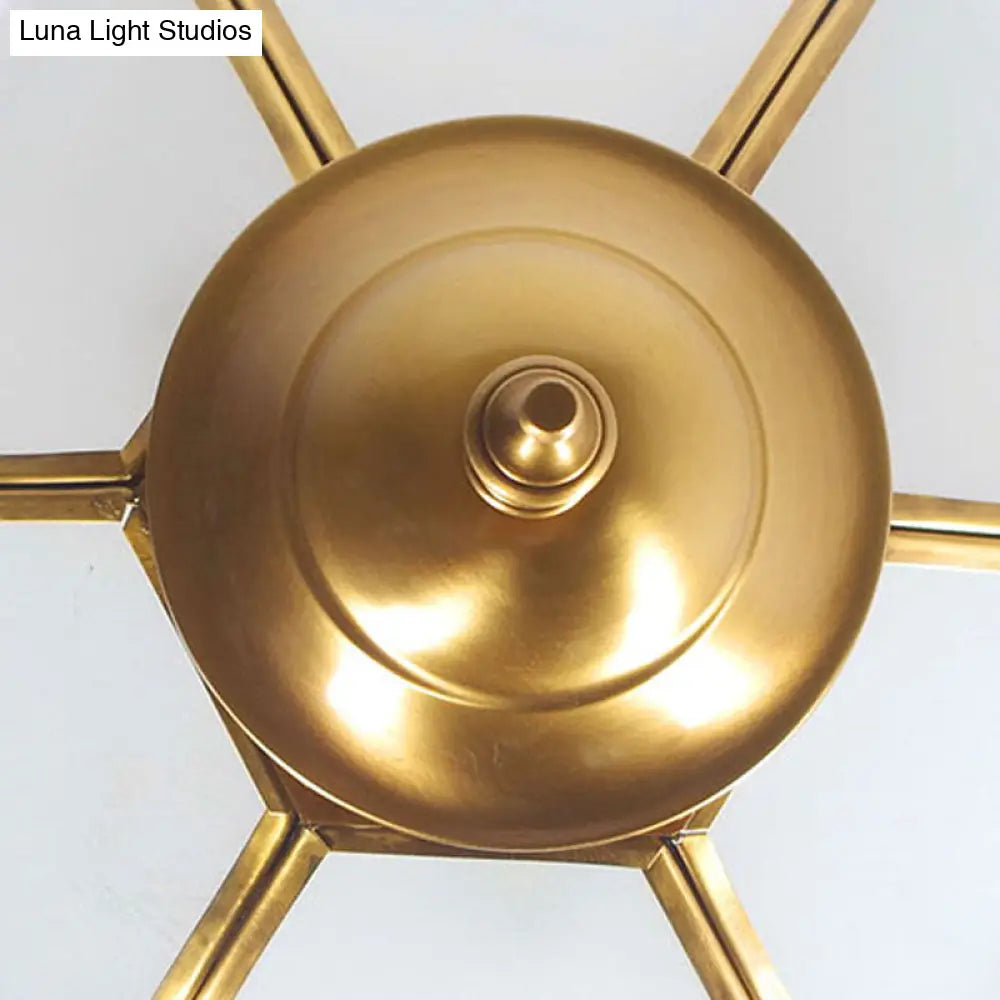Vintage Brass Dome Chandelier Lamp - 5 Heads Ceiling Pendant Light With White Glass For Living Room