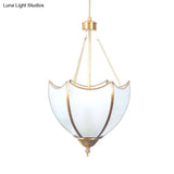 Vintage Brass Dome Chandelier Lamp - 5 Heads Ceiling Pendant Light With White Glass For Living Room