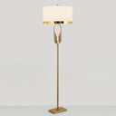 Vintage Brass Fabric Drum Floor Lamp - Single Bulb Standing Lighting For Living Room