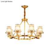 Vintage Brass Flared Chandelier With Clear Rib Glass - Living Room Pendant Light