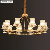 Vintage Brass Flared Chandelier With Clear Rib Glass - Living Room Pendant Light