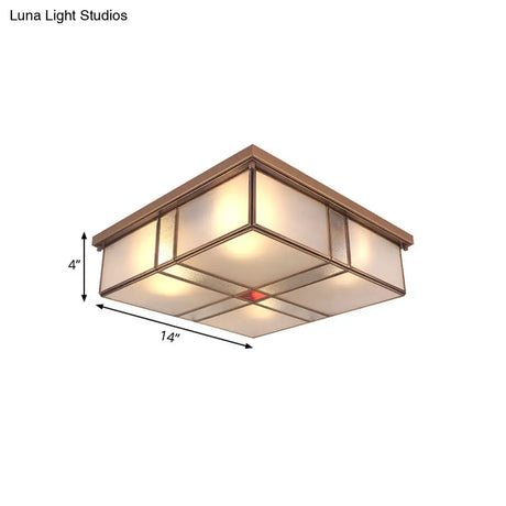 Vintage Brass Flush Mount Light With Frosted Glass Panel Shade - 2/4 Lights Ceiling Fixture For