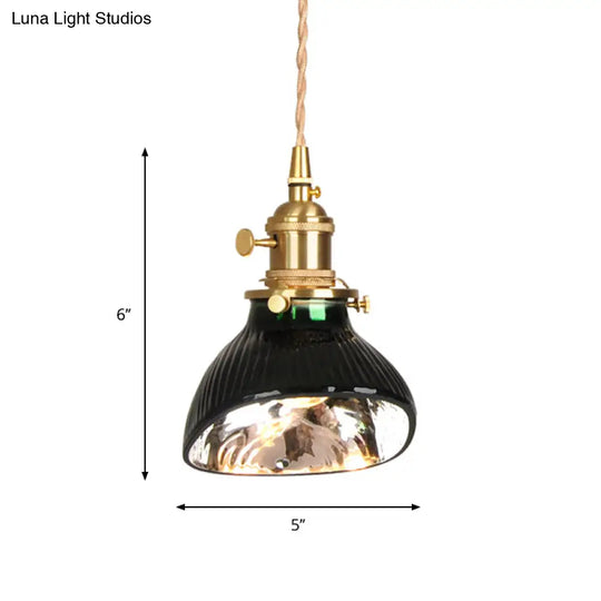 Vintage Brass Green Glass Pendant Light With Rotary Switch