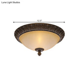 Vintage Brass Led Flush Lamp With Amber Glass For Balcony - 12.5’/15’ Wide