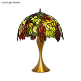Vintage Brass Night Lamp With Hand-Crafted Grape Dome Glass Shade Single Head Desk Light For Great