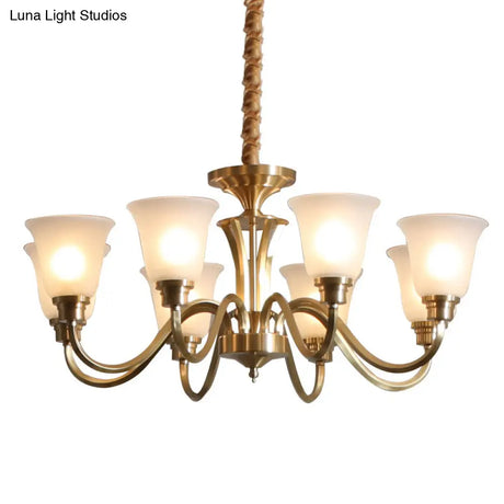 Vintage Brass Pendant Chandelier With Frosted Glass For Flared Stair Ceilings