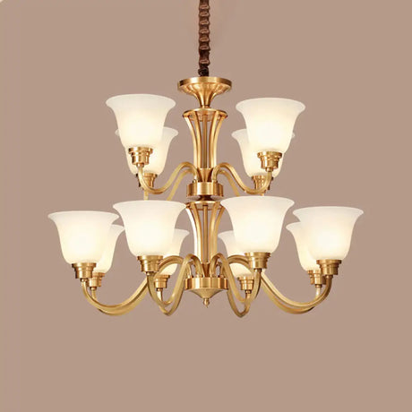 Vintage Brass Pendant Chandelier With Frosted Glass For Flared Stair Ceilings 12 /