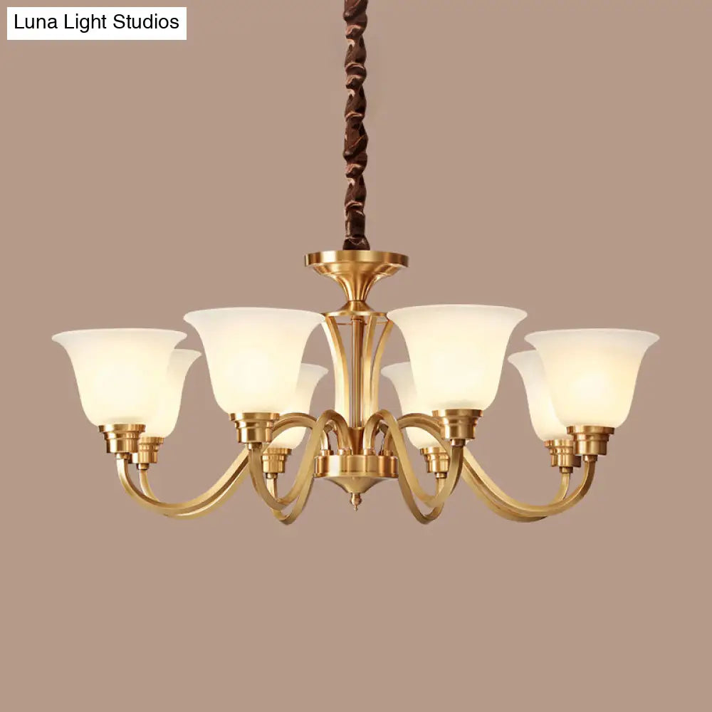 Vintage Brass Pendant Chandelier With Frosted Glass For Flared Stair Ceilings