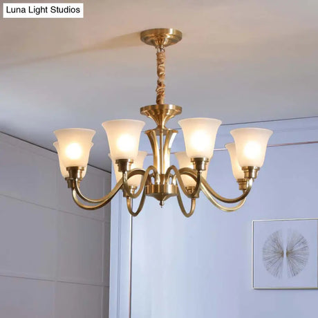 Vintage Brass Pendant Chandelier With Frosted Glass For Flared Stair Ceilings