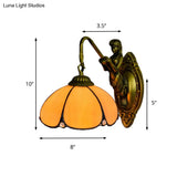 Vintage Brass Petal Wall Light Tiffany 1-Light Yellow Glass Sconce With Mermaid Decoration