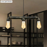 Vintage Brass Pipe Ceiling Light Fixture With Open Bulb - Iron 3 Lights Indoor Island Pendant
