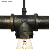 Vintage Brass Pipe Ceiling Light Fixture With Open Bulb - Iron 3 Lights Indoor Island Pendant