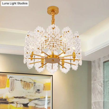 Vintage Brass Round Chandelier Pendant Light With Clear Glass Decoration - Perfect For Dining Table