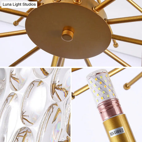 Vintage Brass Round Chandelier Pendant Light With Clear Glass Decoration - Perfect For Dining Table