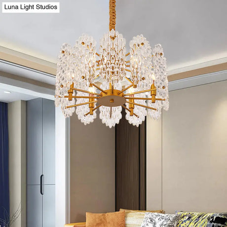 Vintage Brass Round Chandelier Pendant Light With Clear Glass Decoration - Perfect For Dining Table