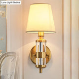 Vintage Brass Sconce Wall Lamp - Fabric Shade 1 Light Fixture For Bedroom