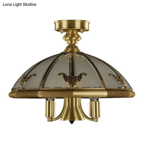 Vintage Brass Sheep/Oval Ceiling Light Fixture - 5 Bulbs Mouth Blown Opal Glass Semi Flush Mount