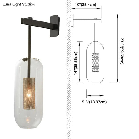 Vintage Brass Wall Lamp With Clear Glass Cylinder Shade - 1-Light Sconce For Corridor & Living Room