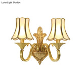 Vintage Brass Wall Mounted Bell Beveled Glass Light Fixture For Living Room