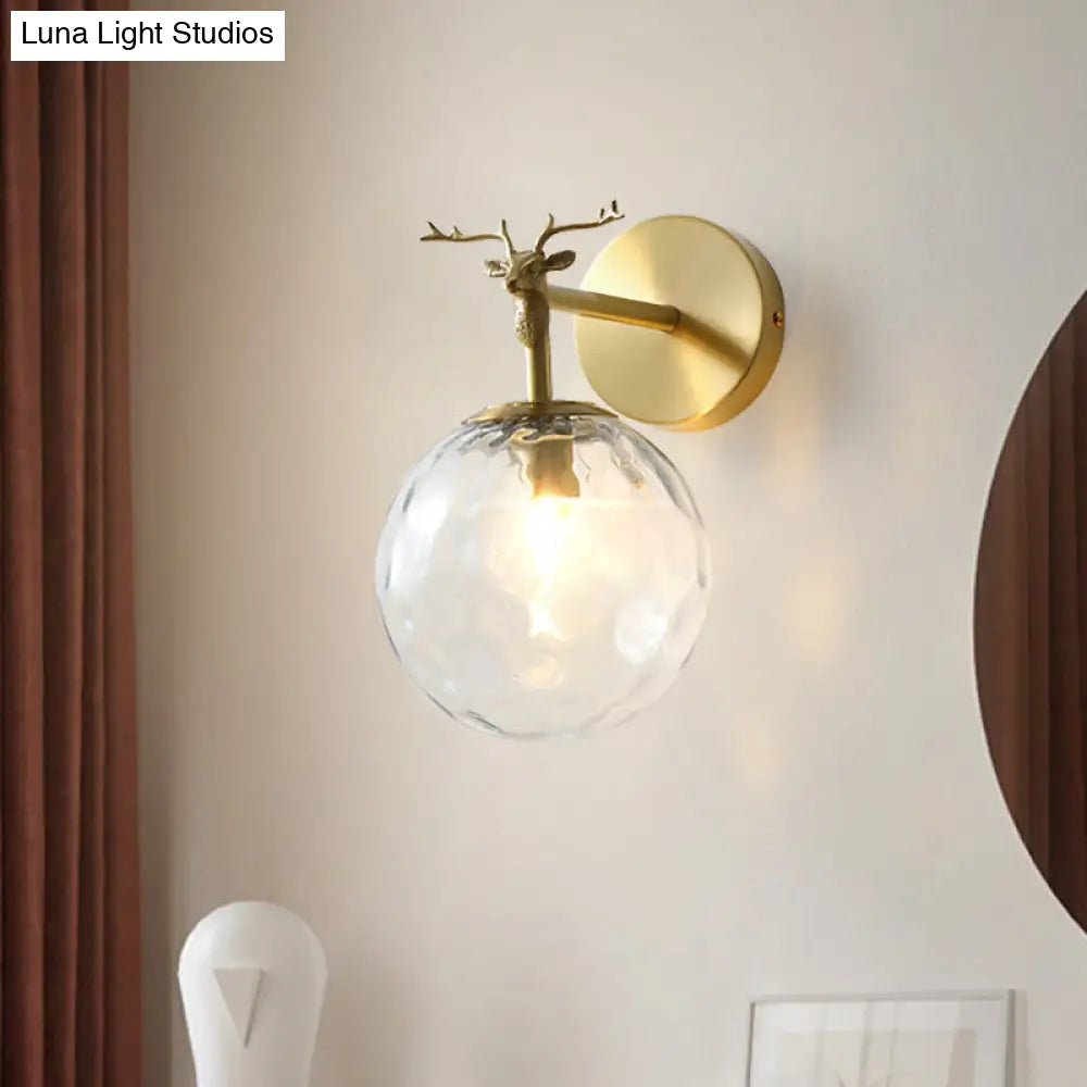 Vintage Brass Wall Sconce With Clear Water Glass Shade - Indoor Lamp Fixture