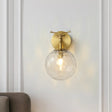 Vintage Brass Wall Sconce With Clear Water Glass Shade - Indoor Lamp Fixture