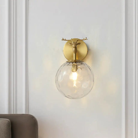 Vintage Brass Wall Sconce With Clear Water Glass Shade - Indoor Lamp Fixture