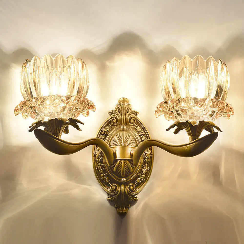 Vintage Brass Wall Sconce With Crystal Flower Shade For Elegant Living Room Lighting 2 /