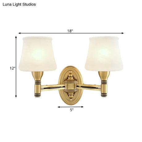 Vintage Brass Wall Sconce With Milk Glass Cone Shade For Bedroom
