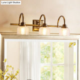 Vintage Brass Wall Sconce With Ribbed Glass Shade For Bathroom Vanity - 1/2/3 Light Options