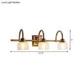 Vintage Brass Wall Sconce With Ribbed Glass Shade For Bathroom Vanity - 1/2/3 Light Options