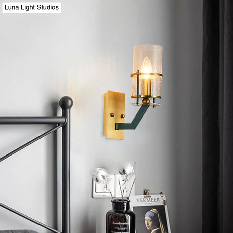 Vintage Brass Wall Sconce With Seeded Glass Shade - 1-Bulb Indoor Lighting Fixture