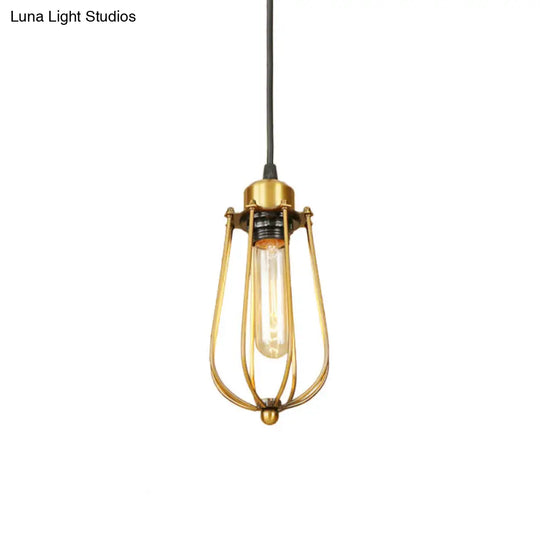 Vintage Retro Metallic Brass Wire Guard Ceiling Pendant Light - 1 Hanging Fixture For Living Room