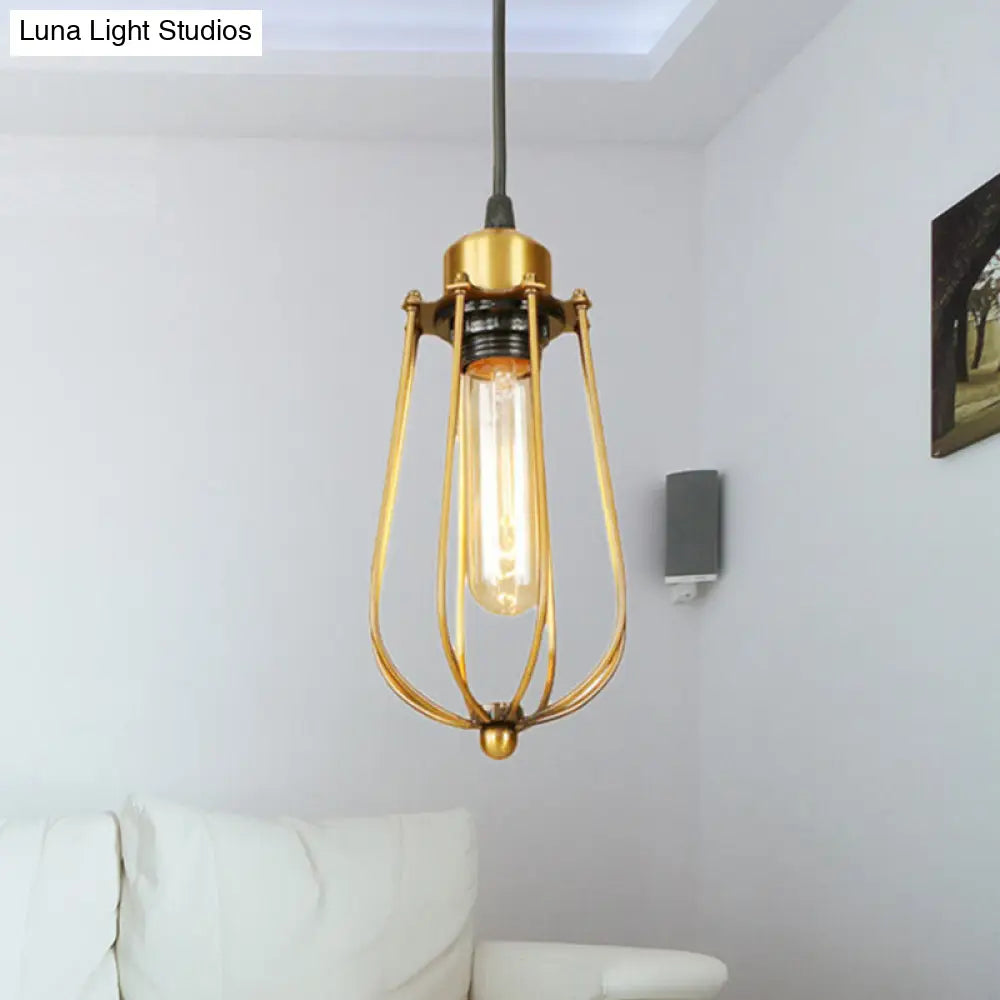 Vintage Retro Metallic Brass Wire Guard Ceiling Pendant Light - 1 Hanging Fixture For Living Room